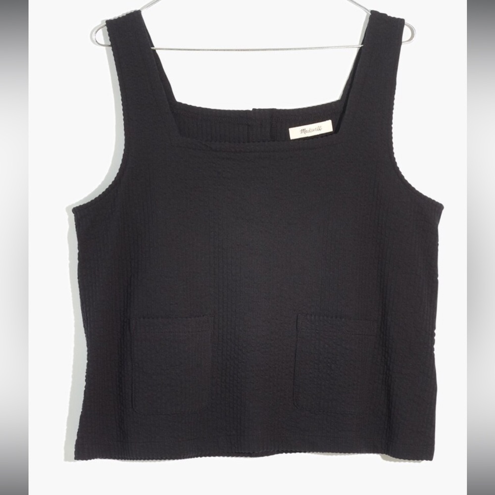 Madewell Knit Seersucker Patch Pocket Tank in BLACK